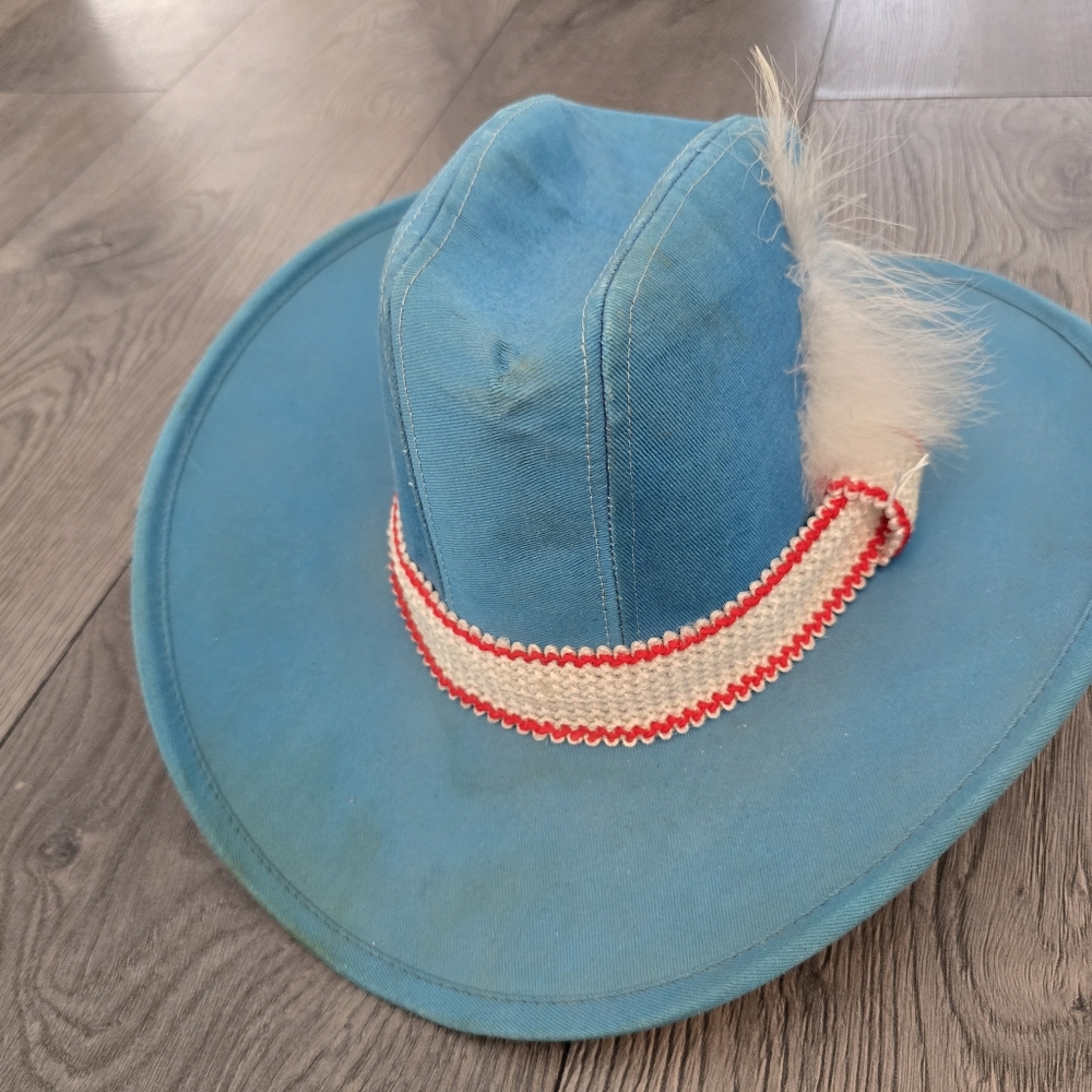 Vintage American Hat Blue Cowboy Hat With Feather - Picture 2 of 8